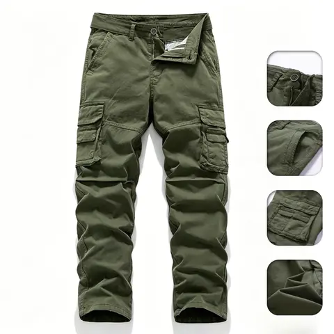 American Vintage Workwear Pants for Men — Washed, Distressed, Multi-Pocket Casual Pants