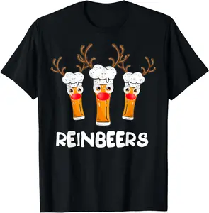 Reinbeers Funny Reindeer Beer Christmas Drinking Xmas Gift T-Shirt Pure Cotton Graphic Tees Menswear Top: Gifts for Men & Women