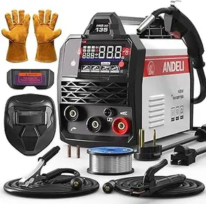 ANDELI 135Amp MIG Welder 110V/220V Dual Voltage Flux MIG/Lift TIG/Stick 3-in 1 Gasless Welder Flux Core Welder Portable Welding Machine Large LED Digtal Display IGBT Inverter with Welding Torch and Welding Wire