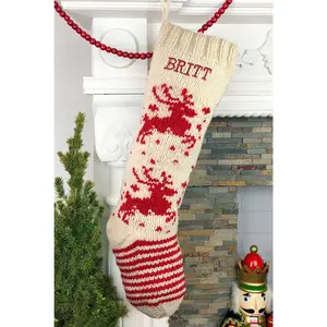 White and Red Deer Personalized Christmas Stocking