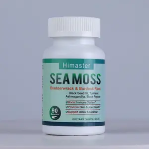 Himaster Sea Moss Black Seed Oil Ashwagandha Turmeric Bladderwrack Burdock Vitamin C Vitamin D3 with Elderberry Manuka Dandelion Yellow Dock lodine Chlorophyll ACV 90 capsules