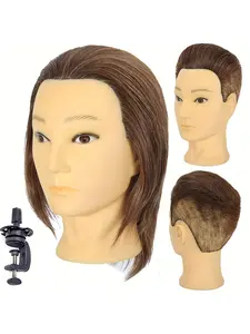 Male Mannequin Head, Training Head with Real Human Hair, 10 inch Barber Mannequin Head, Hairdresser Manikin Head, Training Doll Head for Hair Styling and Practice(Brown, Black)