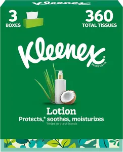 Lotion Facial Tissues with Coconut Oil, 3 Flat Boxes, 120 Tissues Per Box, 3-Ply