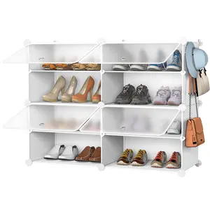 Shoe Organizer for Closet 4-Tiers Shoe Storage Cabinet 16-Pairs Shoe Rack for Closet Oganizers and Storage with Hook for Handing Storage Shelf for Entryway