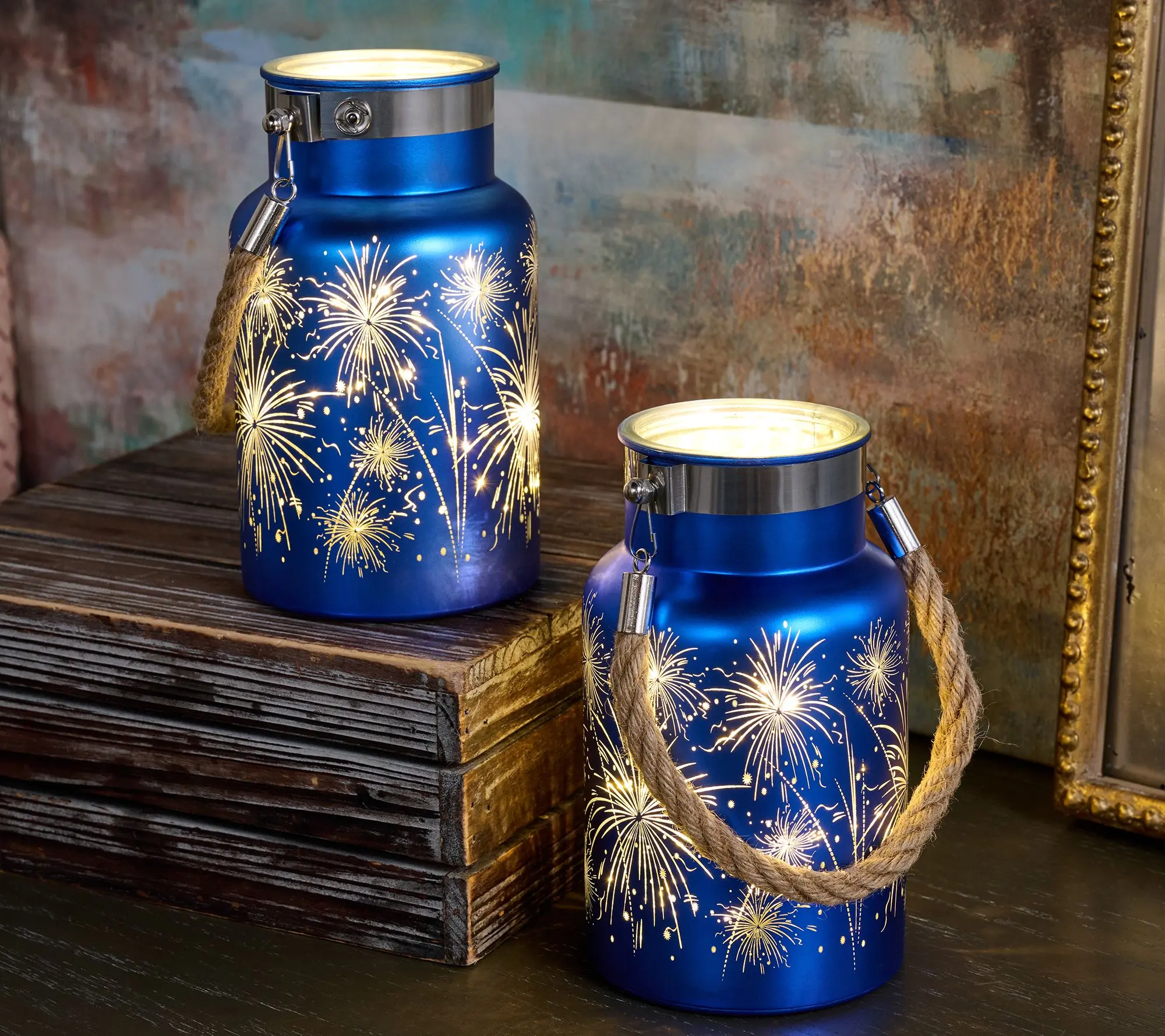 Set of 2 7" Celebration Fireworks Lanterns by Valerie Set of 2 7" Celebration Fireworks Lanterns by Valerie