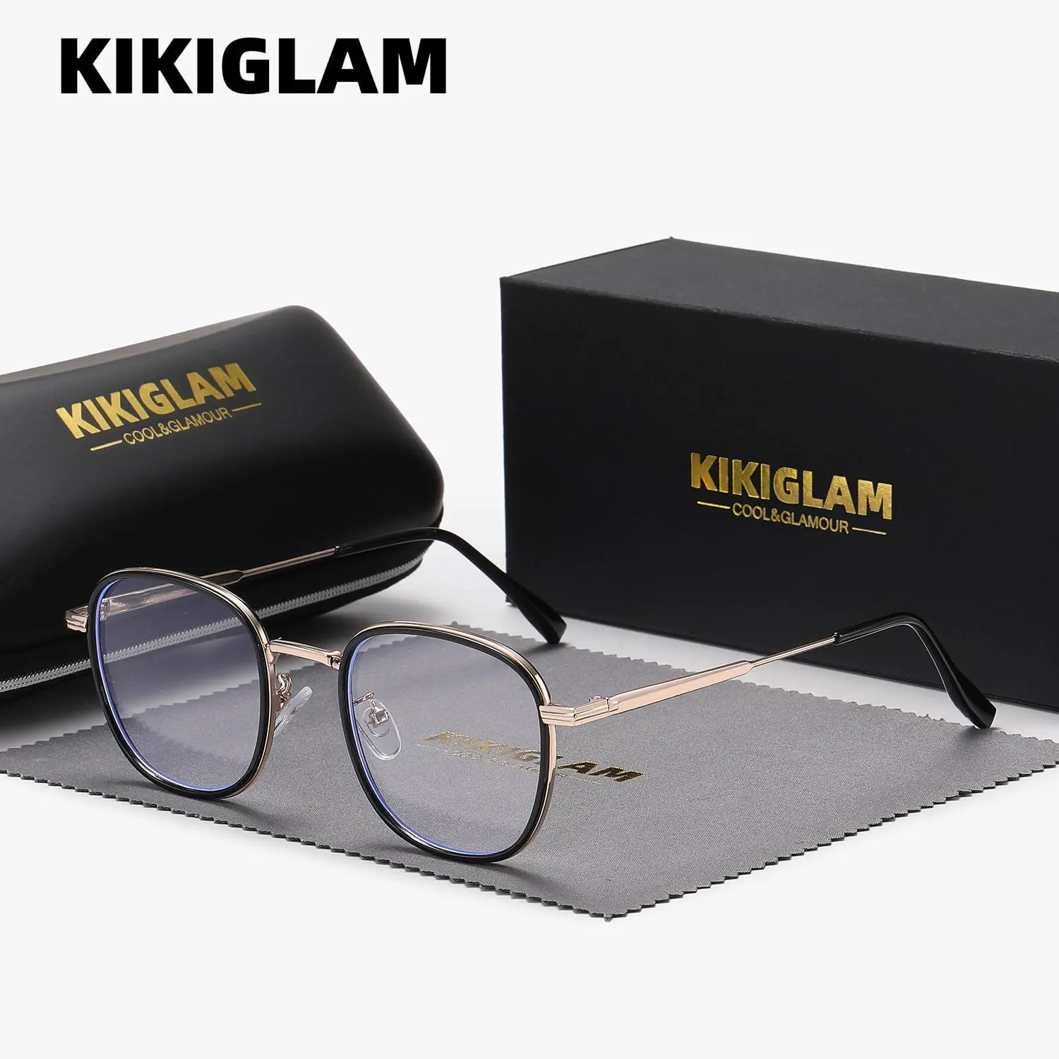 KIKIGLAM Unisex High-End Craftsmanship Vintage Stylish Square plano Glasses, exquisite elegant Anti-Blue Light Plano lenses