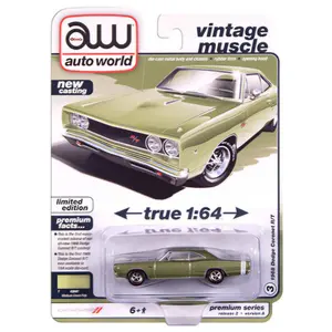 Auto World 1968 Dodge Coronet R/T Hardtop Medium Green Poly, 1:64 Scale, Diecast Model Car