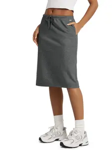 ODODOS Women's Back Split Knee Length Skirt - Cotton French Terry Drawstring Tie High Waist Casual Skirts with Pockets tiktokshopspringglowup