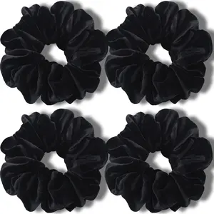 Scrunchies Extra Large Women's Thick Hair Premium Velvet Soft Jumbo Scrunchy XL 6 inch Big Elastic Band Hair Accessories 4 Pack Black