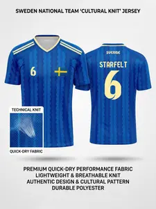 2026 Sweden Football Jersey Men's National Team Shirt, Sporty Jersey, Quick-Dry Fabric, Lightweight Breathable Knit, Blue T-Shirt Fan Gear