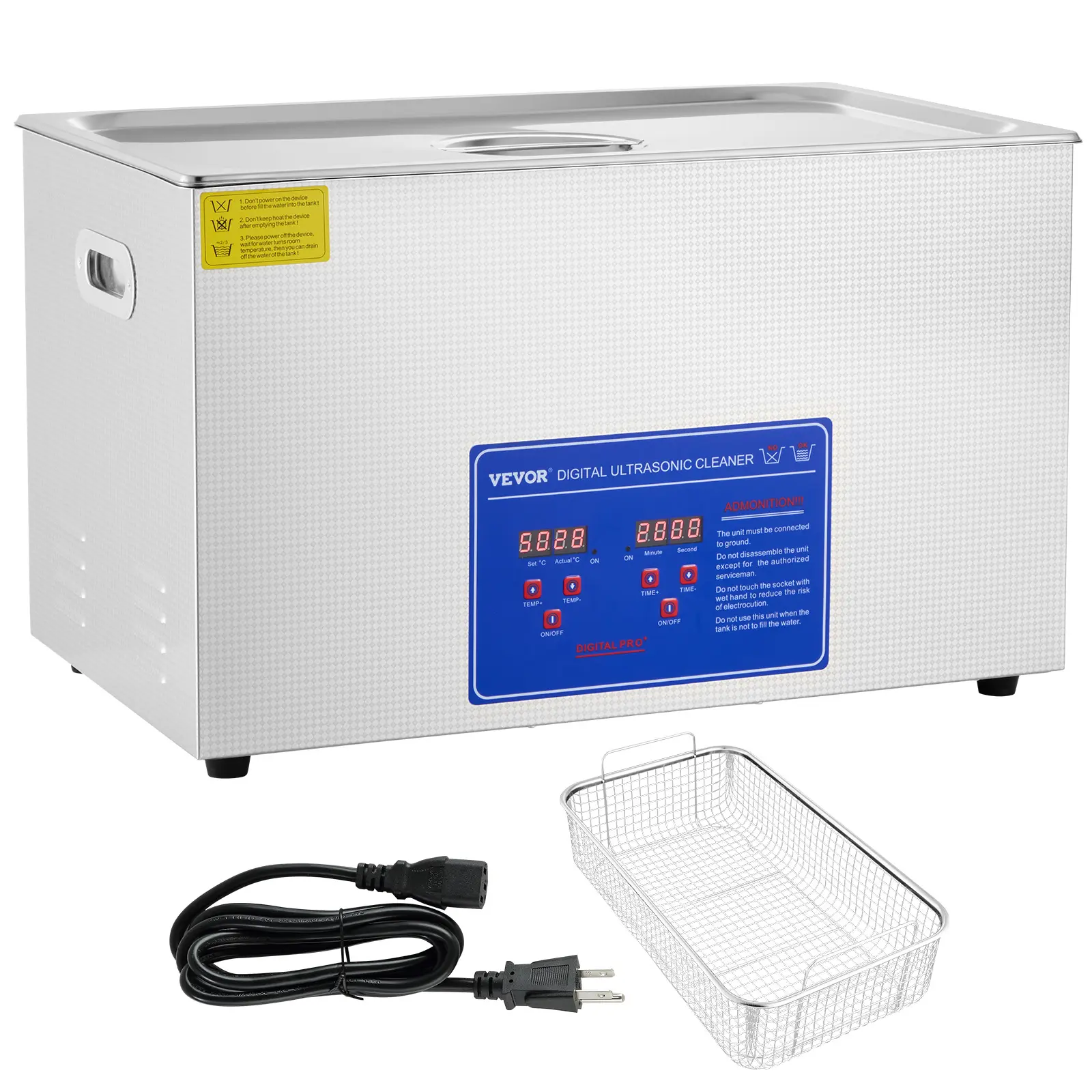 【summerfinds】VEVOR Professional Ultrasonic Cleaning Tool, 27.2L Stainless Steel Industrial Sonic Cleaner with 40kHz Frequency, Digital Timer, Heater, Basket, Advanced Transducer Technology, Ideal for Eyeglasses, Carburetors