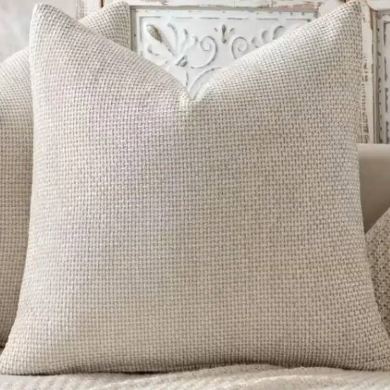 Minimalist Texture Cream Cotton Linen Pillow Cover, High-End Living Room Sofa Cushion Case, Customizable Hotel Soft Furnishings, 1pc