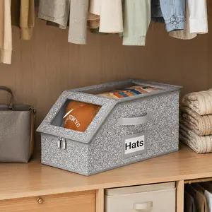 2 Pcs Hat Storage Boxes for Baseball Caps, Stores up to 24 Hats, Closet Hat Organizer with Cardboard Support, Durable Snapback Cap Holder for Men,  Grocery