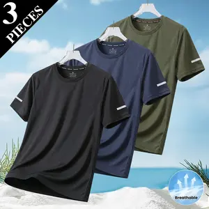 Men's Quick Dry Solid Tee with Sleeve Reflective Stripes - Lightweight Breathable Athletic Short Sleeve Shirt, Safety Running Gym Top for Night Workout, Fitness & Outdoor Activities