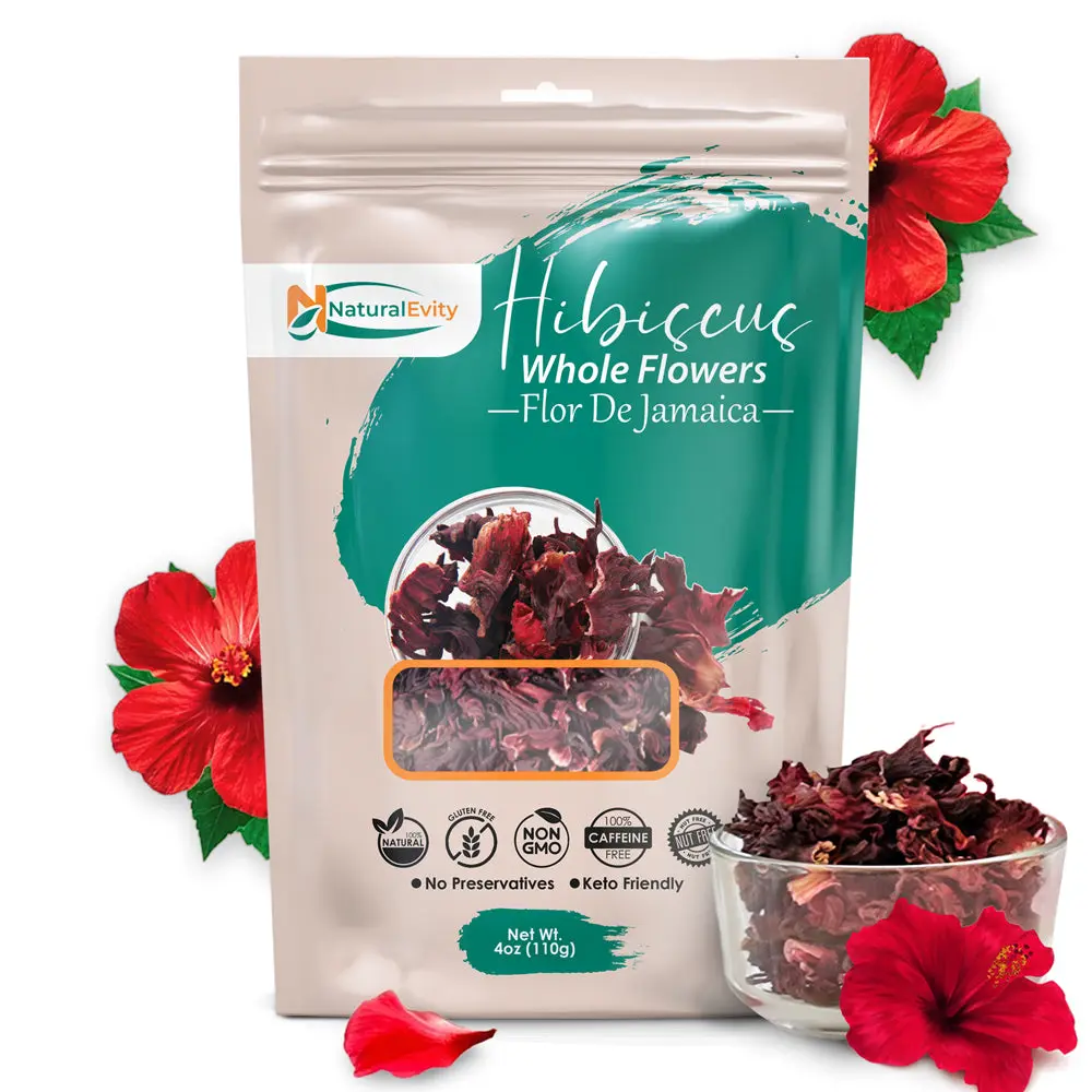NaturalEvity Premium Sun-Dried Non-GMO Whole Dried Hibiscus Flowers & Fine Hibiscus Powder - Herbal Tea Beverage, Unsweetened, for DIY Hair Care