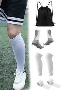 4 Pieces Unisex Football Training Equipment Anti-slip Breathable Football Socks Basketball Socks Running Socks High Quality Anti-friction Elastic Sock Covers Compression Socks Sports Adhesive Bandages Black Drawstring Soccer Bag