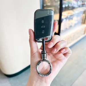 ACEBOY for Key Fob Cover for Volkswagen with Keychain, Soft TPU Protection Car Key Case for VW Tiguan Atlas Taos SEL Jetta GLI Passat Arteon Golf Alltrack Remote Start Smart Key