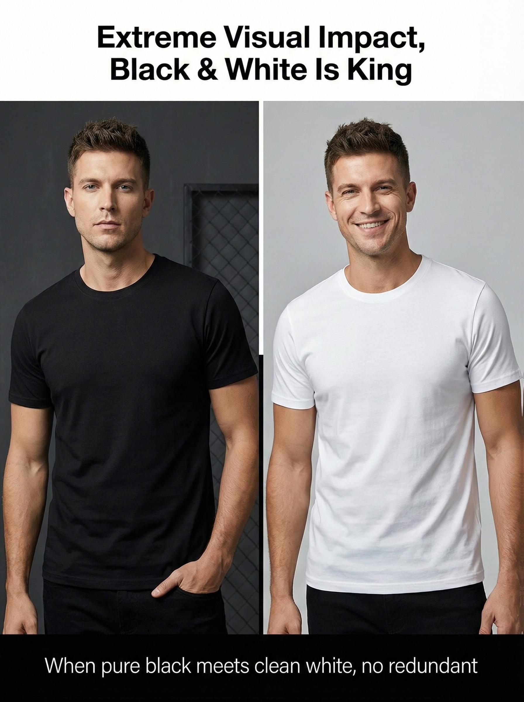 5-Pack Unisex Black & White Essential T-Shirts Bulk Bundle | Regular Fit Breathable Fabric | Year-Round Comfort | Ideal for Home Lounging & Office Workwear