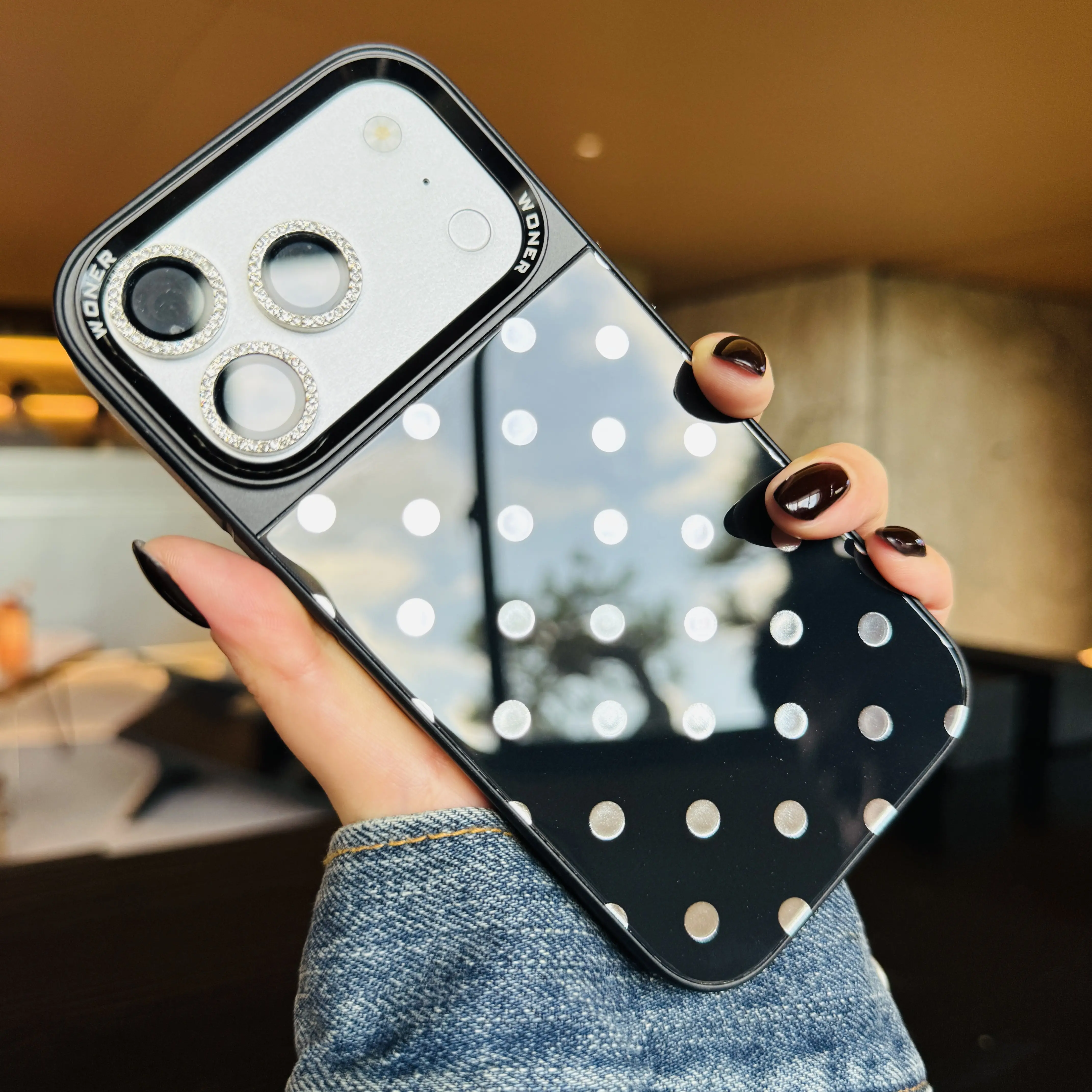 Labzone for iPhone 17 16 15 Pro Max Magnetic Phone case Polka Dots Round rhinestone button Protective Cover for Apple Phones ,Design Case High Quality [Applicable to Magsafe] Black Glittery For girl Women