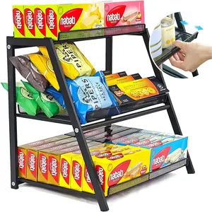 Candy Display Rack with Pull-out Tray, 3-Tire Snack Organizer for Countertop Concession Stand, Snack Display Retail Display Shelf for Store Movie Theater, Chip Bag Holder, Cupcake Display Stand