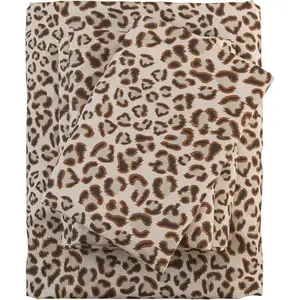Queen Leopard Sheets, Brown Cheetah Pattern Sheets with Elastic Corner Straps, Cozy Soft Animal Print Bedding