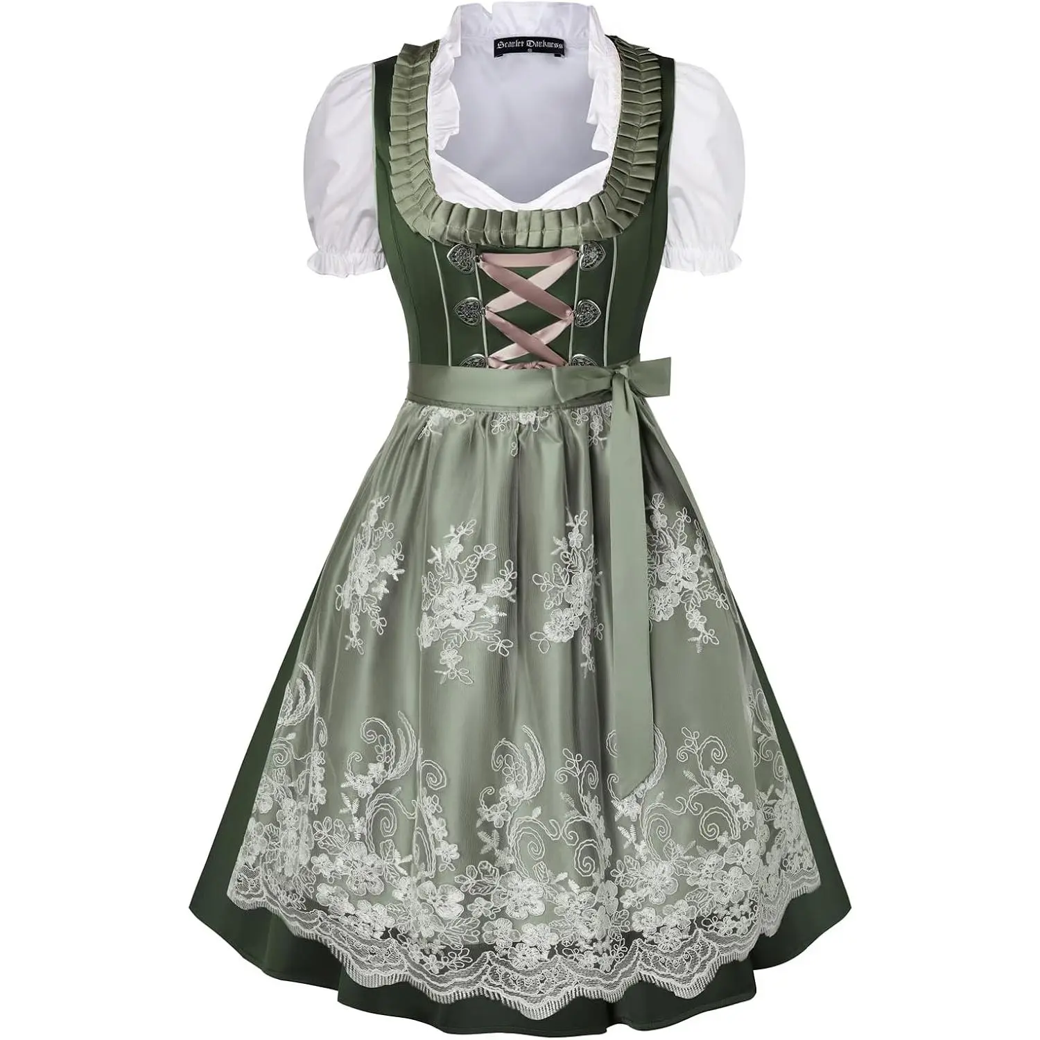 Oktoberfest Outfits Women 3 Pcs Bavarian Dirndl Dress | Short sleeve, with pockets, a-line, suitable for Bavarian Oktoberfest, carnival events