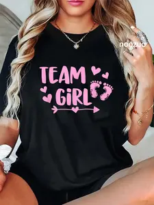 100% Cotton Team Girl Gender Reveal Baby Shower Shirt - Pink Feet Arrow T-Shirt