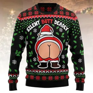 Ugly Christmas Sweater Silent Butt Deadly Ugly Christmas Sweater, Funny Santa Xmas Sweater, Hilarious Ugly Sweater, Christmas Gift.