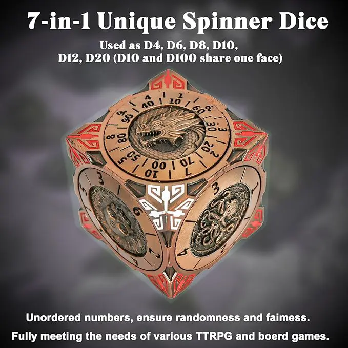 7 In 1 Spinner Dice DND Metal Fidget Cube D&D Dice Set with 3D Relief Dungeon Design – Cool Polyhedral RPG Dice, Fantasy Tabletop Gaming Accessory, Desk Setup, Gamer Gadget Accessory & Collections