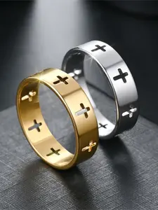 Simple Hollow Out Design Cross Stainless Steel Ring, Unisex Couple Jewelry, Casual Style, All Seasons, Plain Pattern, Couple Rings