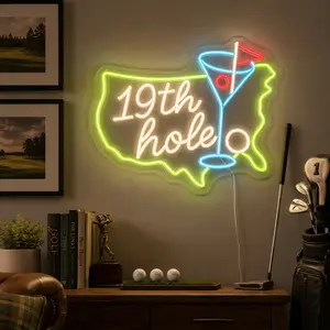 19th Hole Golf Neon Sign LED Light, Golf Bar Neon Wall Decor with Martini Glass, Green Golf Course Neon Light for Man Cave, Home Bar, Clubhouse, Game Room, Pub Decor, Golfer Gift