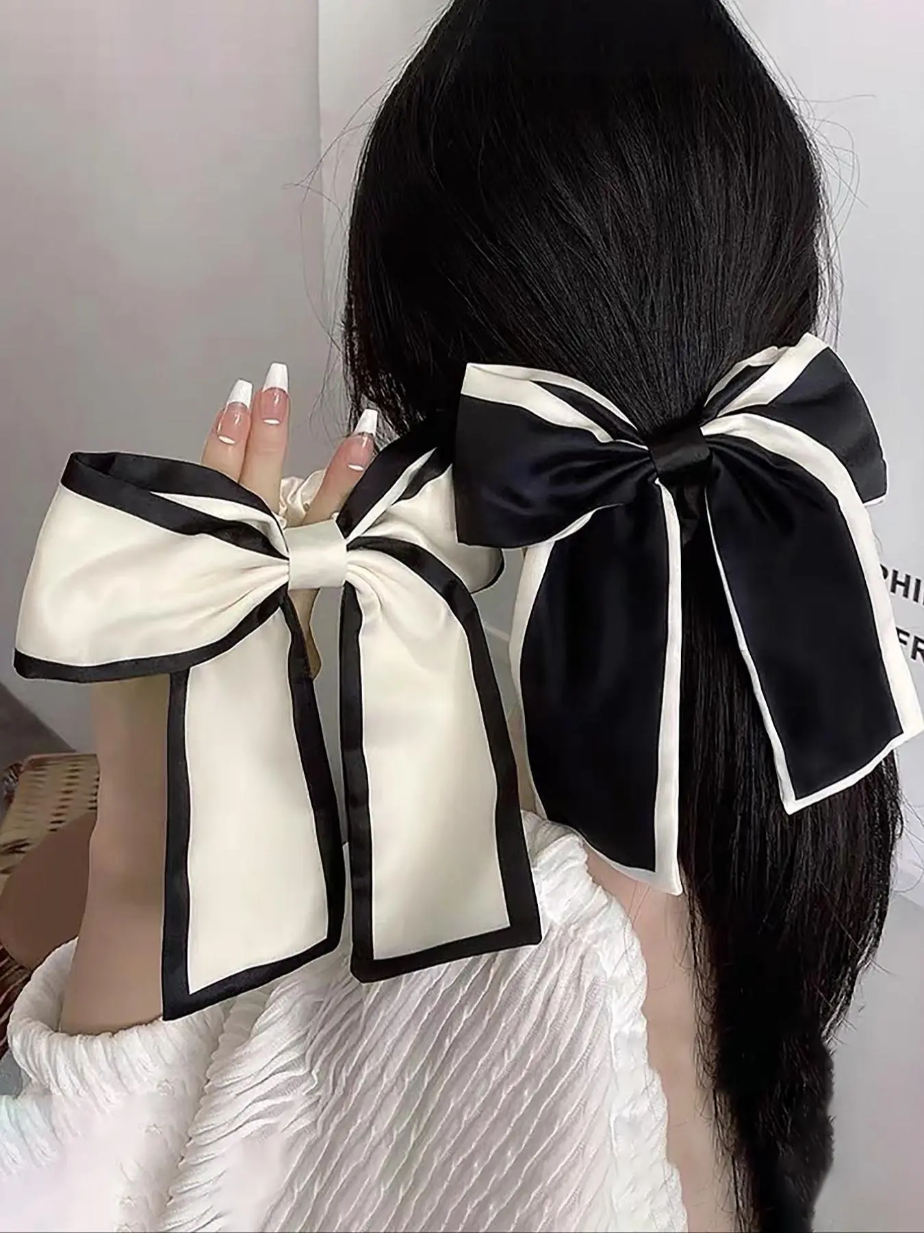 Women's Elegant Large Bowknot Design Hair Tie (2pcs), Sweet Contrast Binding Design Hair Tie, Fashionable Hair Accessories for Women & Girls, Pretty Bow, Hair Bows, Hair Style Accessory