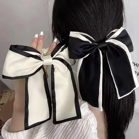 Women's Elegant Large Bowknot Design Hair Tie (2pcs), Sweet Contrast Binding Design Hair Tie, Fashionable Hair Accessories for Women & Girls, Pretty Bow, Hair Bows, Hair Style Accessory