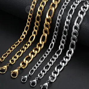 Hermah 3-9MM Stainless Steel Figaro Link Chain Bracelet Silver/Gold Color 7/8/9/10inches for Male Female Summer Jewelry