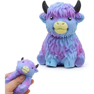 Highland Cow Squishy, Animal Squeeze for Adults, Soft Slow Rising Glitter Stress Ball, Cute Highland Cow Decor