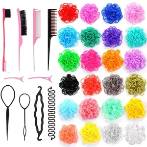 2400Pcs Small Hair Rubber Bands with Hair Styling Tools, 24Colors Mini Elastic Hair Ties with Hair Loop Braiding Tool Accessories Kit for Baby Girls Toddlers Kids Women Evatage