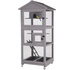 Aivituvin Wooden Large Bird Cage on Wheels-AIR42