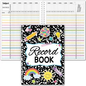 Teacher Record Book Teacher Grade Books 2026-2027 Spiral Bound Record Planner Class Grade Book Office Favors for Classroom Attendance Decoration Double Sided(Black,Dots)