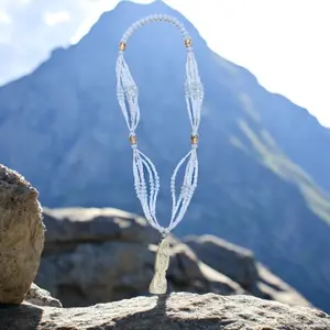 Santa Muerte Rosario Blanco / Holy Death Rosary White Handmade Beaded Necklace Gold Statement Chain