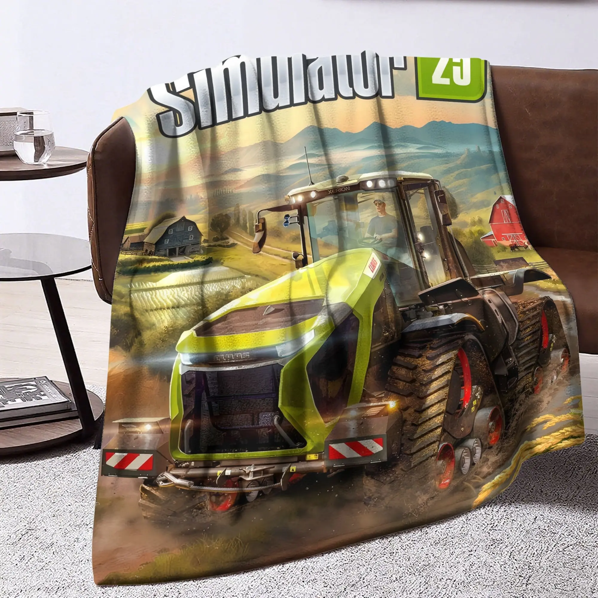 Farming Simulator 25 (Tractor in Field) Throw Blanket, Funny Fashion Blankets Cute Ultra-Soft Warm Blanket Unique All-Season Comfortable Blankets Quilt For Room Couch Car Camping Office, Birthday Christmas Gift Decor