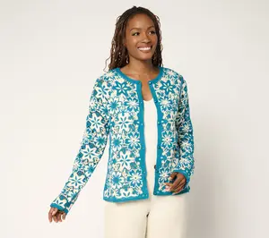 GRAVER Susan Graver Two Tone Crochet Open Front Shrug