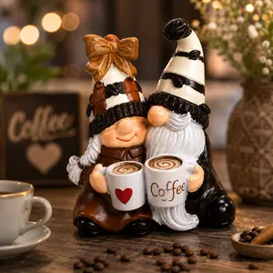 Resin Coffee Gnome Decorative Statues - Desktop Figurine, Desk Accessory, Spring-Summer Themed Collectible for Coffee Bar, Tiered Tray, Couple Gift Indoor Home Supplies