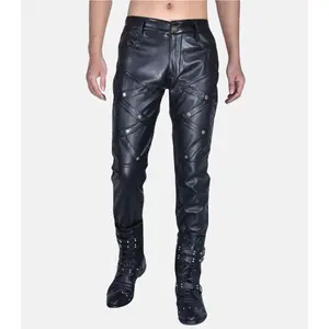 Men's Casual Black Leather Pants For Nightclub Wear