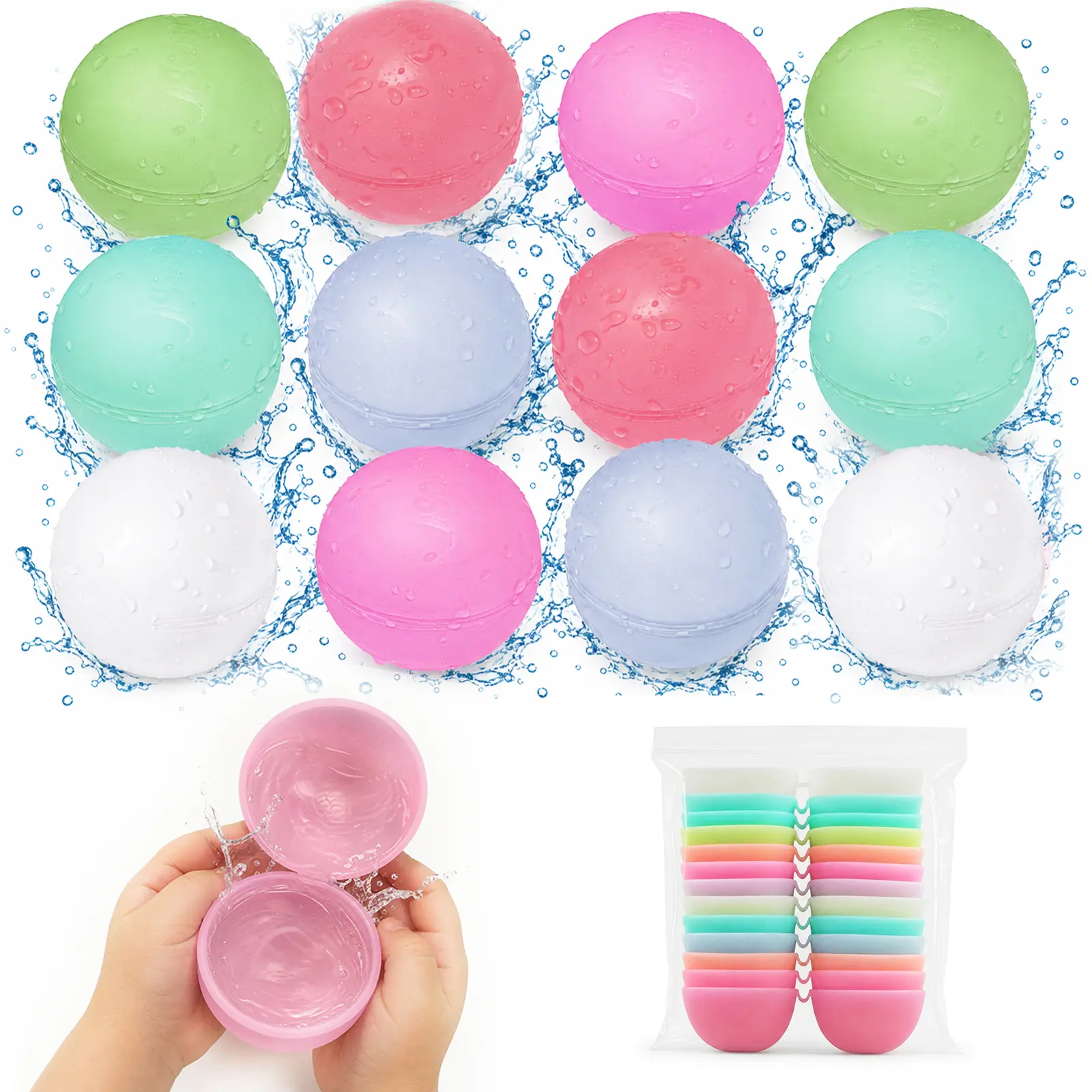 Reusable Quick-Fill Soft Silicone Splash Balls - Water Fight Toys for Kids, Summer Pool Backyard Water Fun Games
