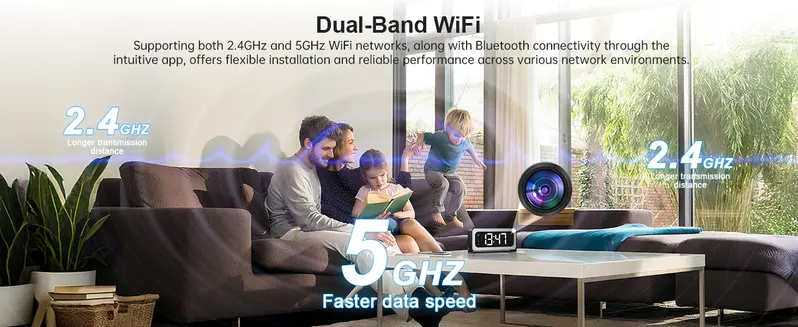 Wireless Smart Alarm Security Camera with Dual-Band WiFi (2.4GHz & 5GHz), SD Card Connection, Audio Support | Real-Time Home Security Monitoring System
