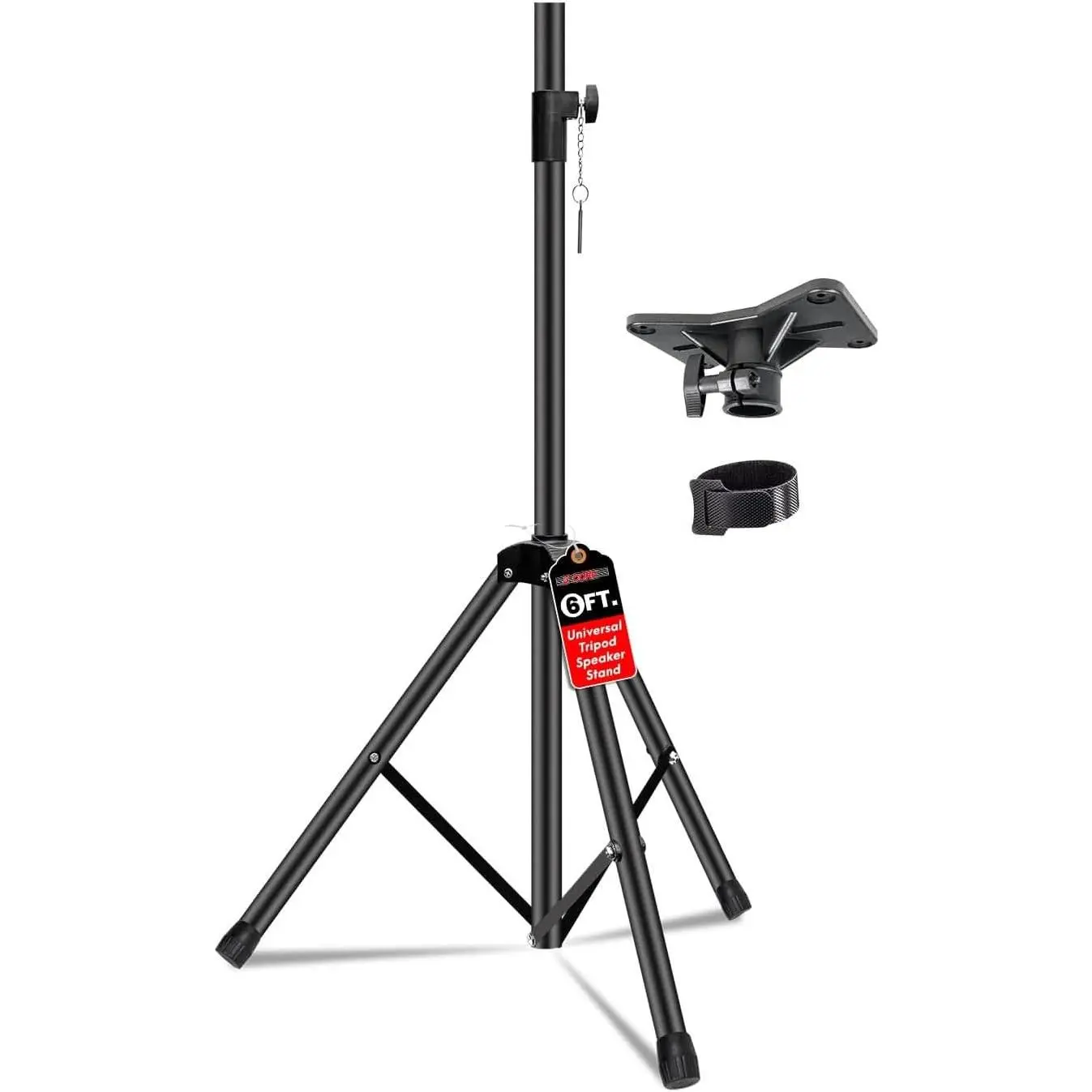 5 Core Speaker Stand Universal Mount Steel Construction 132 Lbs Capcity Stable Tripod w/Adjustable Height 72” w 35mm Compatible Insert Metal Safety Pin Black