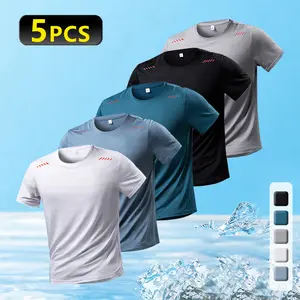 Men’s 5-pack casual short-sleeve T-shirts, crew neck short-sleeve tops, quick-drying, breathable, moisture-wicking—ideal for fitness and running; lightweight and comfortable; suitable for sports training.fathersdaygift