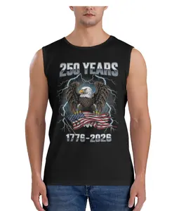 Men's 2026 Spring 250 Years of Freedom USA Patriotic Tank Top - Comfortable Breathable Workout Sleeveless, Patriotic Slogan, Flag Graphic, Casual, Graphic Front, Message Vests for Casual Wear, Patriotic Slogan Vests, Flag Graphic Vests
