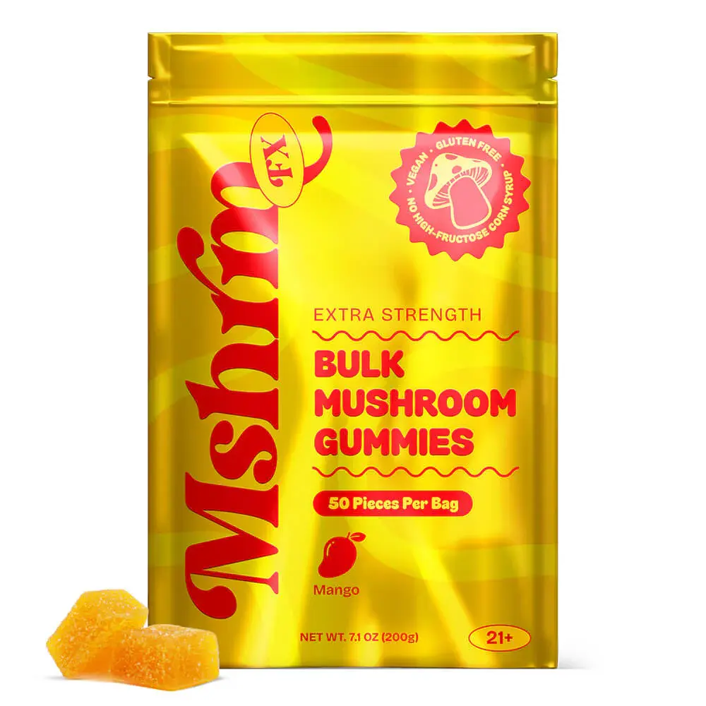 MshrmFX Bulk Mushroom Gummies — Mango | 50 Gummies For Enhanced Energy & Focus