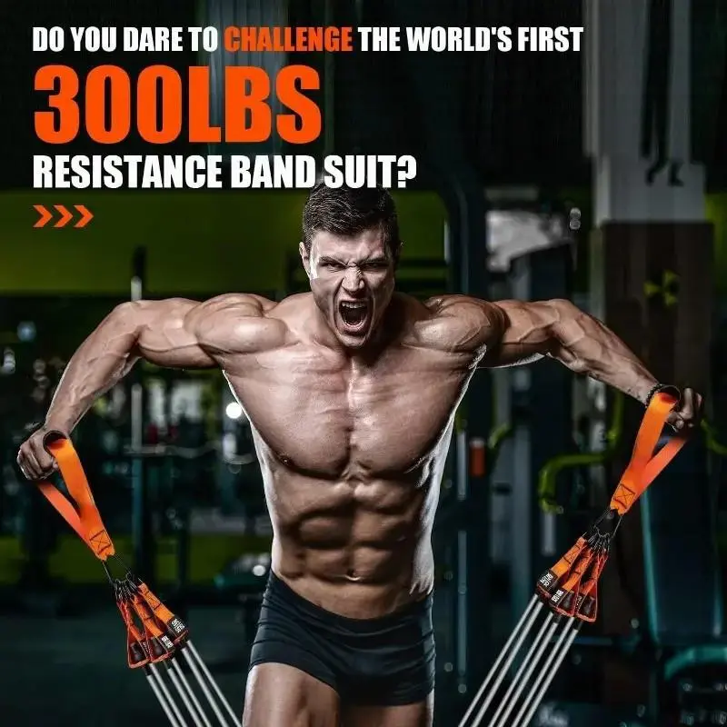 300lb Resistance Band Set - Multi-Functional Home Gym Strength Training Kit with Handles, Door Anchor & Ankle Straps - Heavy-Duty Adjustable Workout Equipment for Full Body Exercise, Muscle Building & Toning